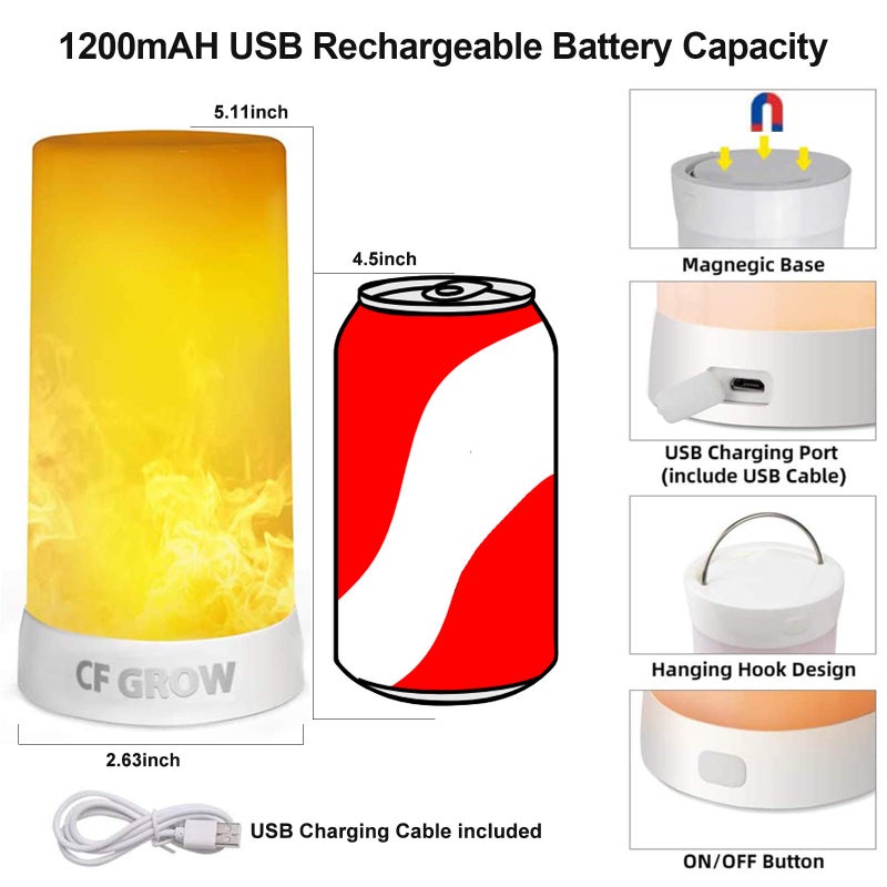 CFGROW LED Flame Effect Light, USB Rechargeable Flame Candle Waterproof Dimmable 4 Modes Lantern with Gravity Sensing Effect & Magnetic Base, for Halloween, Room, Party, Bar Decor - Image 5